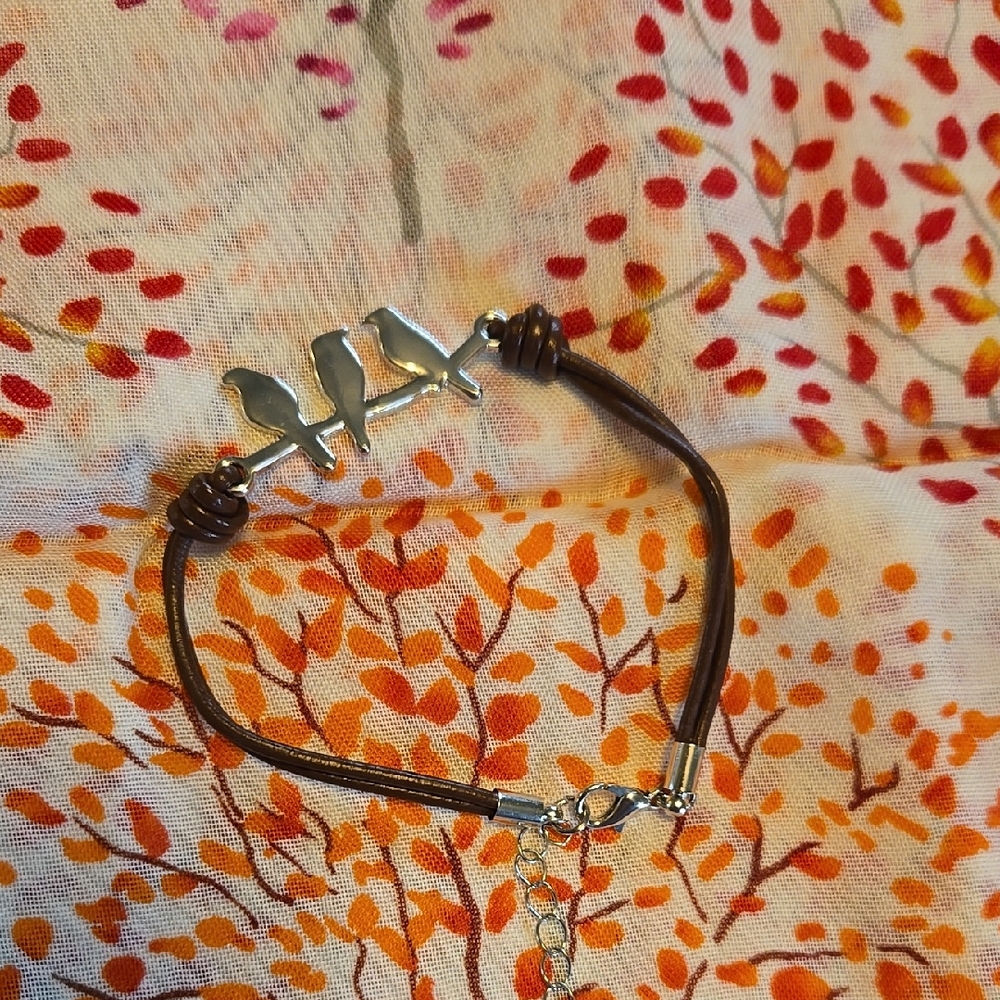 Silver and Brown Bird Charm Bracelet
